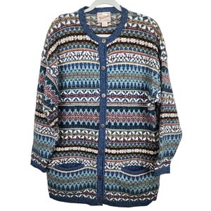 Woolrich Vintage 90's Y2K Fair Isle 100% Wool Cardigan Sweater Womens Size Large